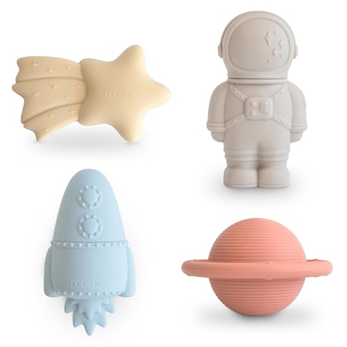 Image of mushie Space Bath Toys Play Set for Toddlers | 100% Food Grade Silicone | Mold Free, Pack of 4