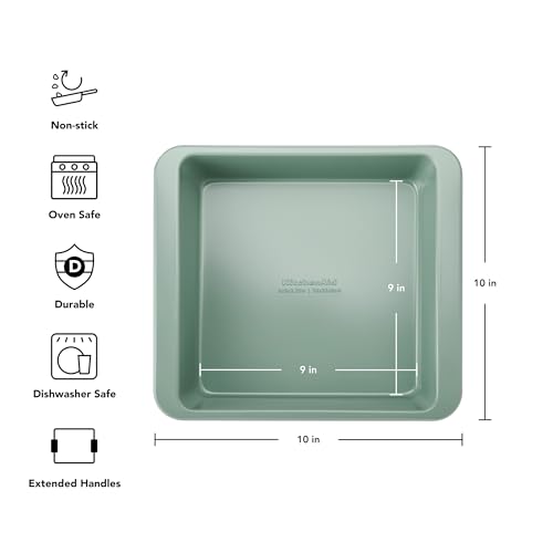 Image of KitchenAid Nonstick Aluminized Steel Square Cake Pan, Dishwasher Safe, Cardamom, 9 Inch