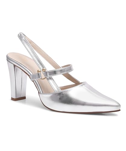 Image of JM LOOKS Slingback Pumps Elegant Dressy Heels for Women Closed Toe Pointy High Heels Wedding Bride Prom Party Evening Shoes