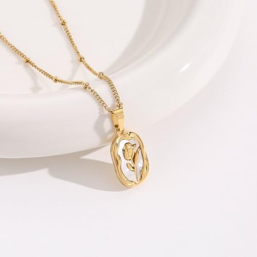 Image of Vintage Rose Necklace Set For Women Stylish | Anti Tarnish Waterproof Stainless Steel Chain Pendant Necklaces Jewelry for Love | Gold Plated Jewellery Accessories for Woman & Girls | Birthday Gift for Wife & Girlfriend