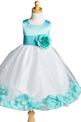 Color Satin Top Rose Petal Tulle Flower Girl Birthday Dress Wedding3