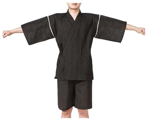 Kimono Japanese Style Pajamas Shirt and Pant, Men's Cotton Linen Robes Loungewear Bathrobe