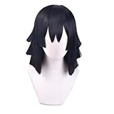 wxypreey Anime Demon Slayer Cosplay Wig Iguro Obanai Costume Wig Black Blue Highlight Anime Wig +wig...