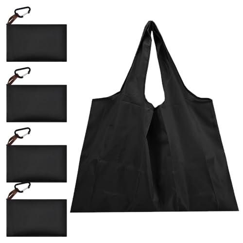 ADERTOS 4 Pcs Bolsa de Compra Plegable 58*40cm de Tela Oxford 210D Bolsas de Compras Reutilizables Bolsa de Compra Plegable Grande con Mosquetón Bolsa Ecológica con Asa Anchas para Compras Viajes Casa