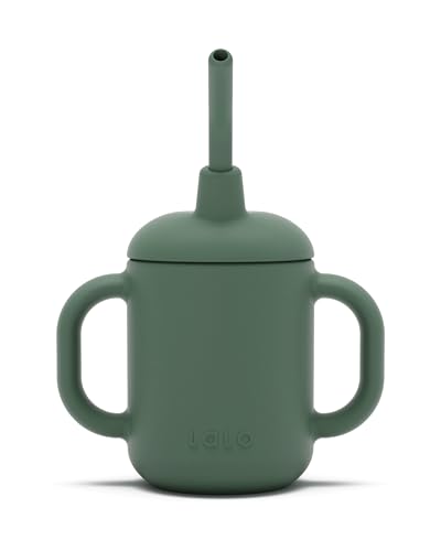 Image of Lalo Little Cup, Non-Toxic Silicone Straw Cup with Handles - Baby and Toddler Sippy Cup - Mini Cup and Straw Training System, 4oz, Olive