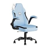 Submi Desk Chair, Ergonomic Office Chair for Adults, Computer Chair with Lumbar Support & Flip-up Armrests, PU Leather Office Chair for Home, Comfy PC Gamer Chair, Recliner, Kids, Study, Light Blue