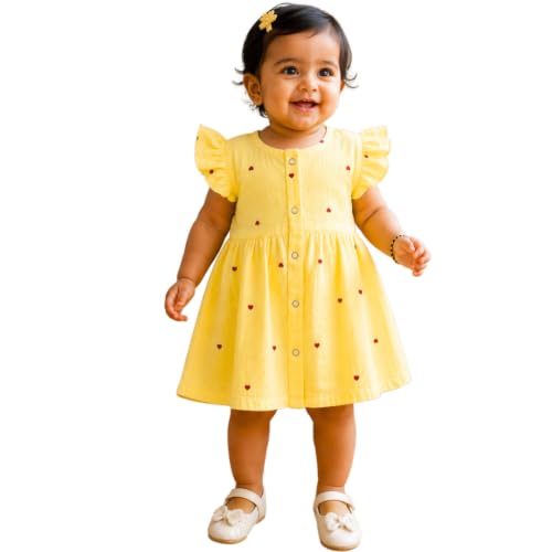 Image of Lilimi Toddler Baby Girl Cotton Muslin Dress, Breathable Flutter Sleeve Button-Front Cute Frocks