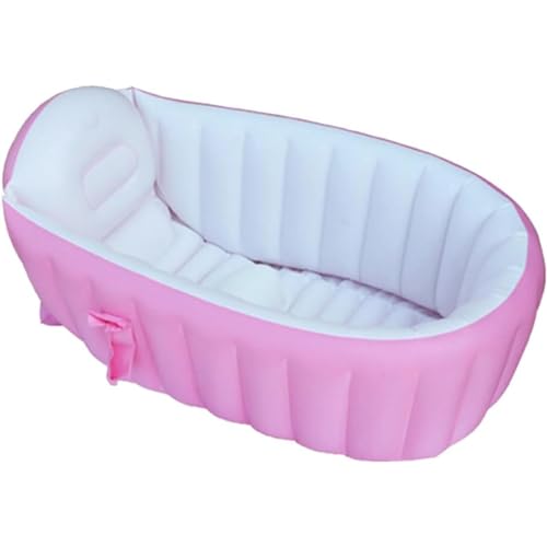 Yubbuio ベビーバス 赤ちゃんお風呂 キッズプール エアーベビーバス ふかふか ビニールプール 折りたたみ 新生児~3歳頃まで 親子 空気入れポンプ付き 滑り止め 可愛い 贈り物 出産祝い (ブルー/ピンク) (ピンク)