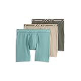 Jockey Men's Underwear Organic Cotton Stretch 6.5' Boxer Brief - 3 Pack, Rocky Beach/Aquamarine/Brunswick Green, L