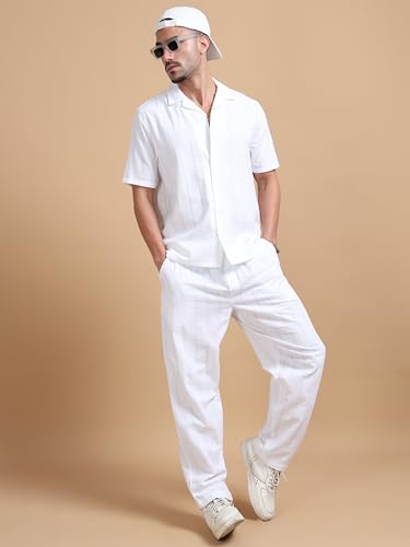Image of StitchX Men's Airport Look Textured Seersucker Resort Cotton Shirt & Trouser Co-Ord Set S-2XL