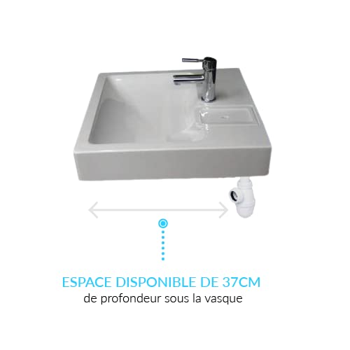 Lavabo gain de place pour machine à laver GPM Mini - Siphon compact décalé à l'arrière - Espace Disponible Sous La Vasque de 37cm pour installer une Machine à Laver Faible Profondeur 37cm (Petit)