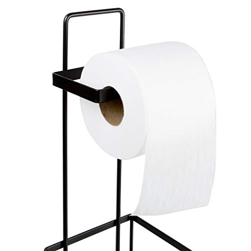 Richards Homewares Toilet Paper Holder Free Standing Storage and Bathroom Hold Jumbo and Mega Size Rolls, 5.94 x 5.94 x 25.35, Decorative Modern Black Metal and Wire Design - Thumbnail 5