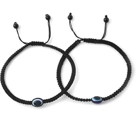 Image of Handmade Pooja EvilEye Black Chain Adjustable Nazar Anklets For Women Men Girls Boys Pack Of 2 evil eye thread, nazar anklet, thread anklet, najariya women anklet