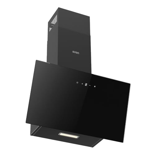 Svan Hotte Aspirante Inclinée 60cm, Verre Noir, SCPD601AN. Puissance 370m3/h, 3 Vitesses, 2 Filtres, 59 dB Niveau Sonore, Commande Tactile, Filtre compatible...
