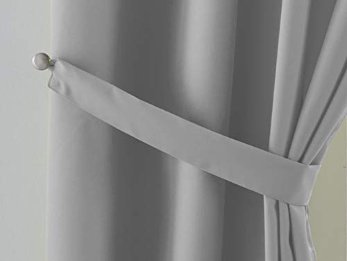 Gardinenbox Palermo Opaque Curtains with Eyelets and Tiebacks 100% Polyester Grey 225 x 140 cm Set of 2 - Image 3