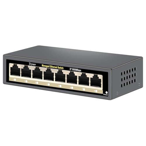 Image of 8-Port Full Gigabit Easy Web Managed Ethernet Switch, Web or App Managed, VLAN /QoS /IGMP /LAG /TELNET /CLI Supported, Home Office Network Hub, Desktop or Wall Mount Fanless Metal Casing