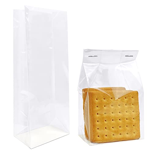 Gusseted Cellophane Bags Flat Bottom Cellophane Smore Bags with Paper Insert 50Pcs 3x2x8 Inches (Mini Size)