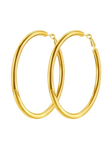 Classic Hoop Earrings for Women Stainless Steel/18K Gold Plated/Black Earrings, Chunky Hoops Earrings Size 30mm/40mm/60mm/80mm