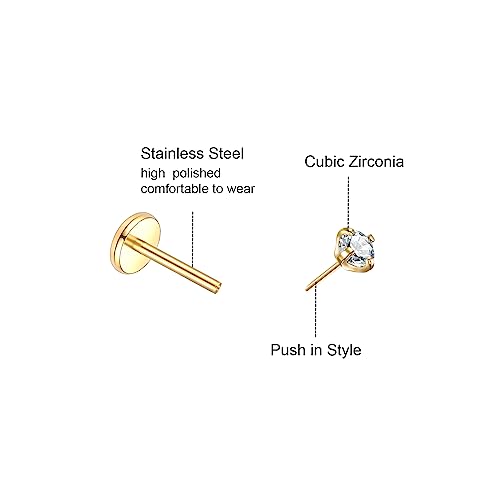 Image of Oveta Threadless Nose Stud Stainless Steel 20G 18G 16G Threadless Flat Back Tragus Earrings Labret Medusa Monroe Ashely Lip Piercing Jewerly Gold