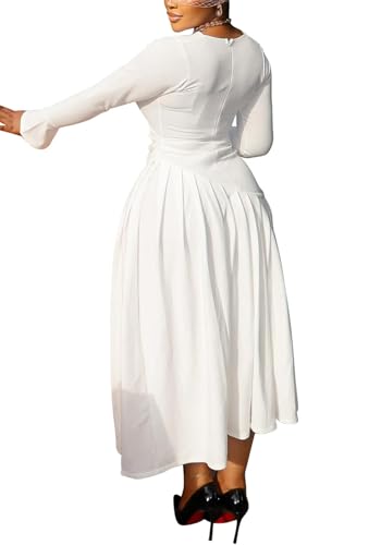 Women's Fall Plus Size Pleated Maxi Dress Casual Long Sleeve V Neck A Line Flowy Cocktail Wedding Guest Dresses4