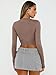 Trendy Queen Womens Long Sleeve Crop Tops Basic Slim Fitted Shirts Casual Fashion 2025 Going Out Y2k Tops Teen Girl Clothes Coffee Grey M