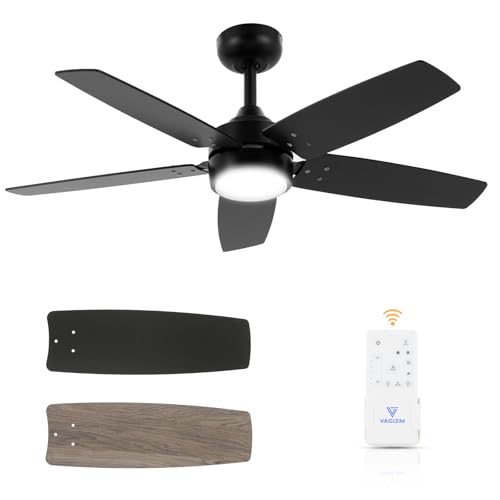 Ceiling Fan 42'' for Bedroom: Matte Black Modern Fans with Light Remote Control - Reversible Quiet DC Motor Dimmable with 6 Speeds for Home Office Indoor Outdoor Use Matte Black 42 Inch