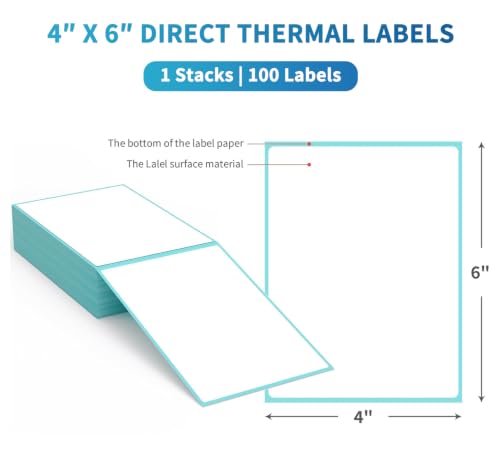 Image of 9527 Product Fanfold 4 x 6 Direct Thermal Labels with Blue Background Paper Perforated Shipping Labels for Thermal Printers, 100 Label per Stack, 1 Stack