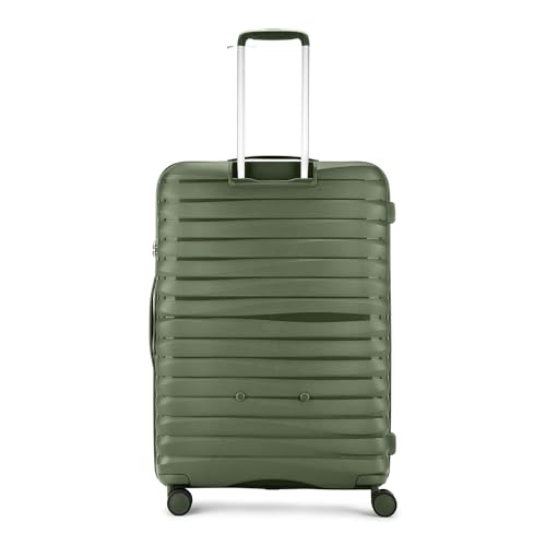 Image of Skybags Large Polypropylene Float Max Check-in Trolley Bag -, 76cms | Premium Hard-Sided Luggage for Travel with Smooth 8 Wheels Double Spinner & Flushed TSA Lock - Green