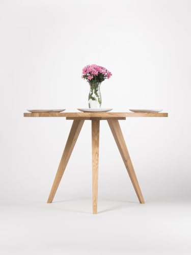 Image of Solid Wooden 4 Seater Round Dining Table for Living Room, Dining Room, Hotel & Home, Brown Finish, (d120 x w120x h75 CM)
