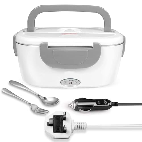 KASTWAVE 80W Faster Electric Lunch Box 3 in 1 Food Heater Warmer 1.5L Removable Food-Grade Stainless Steel Container Portable Food Heater with Spoon & Fork for Office School and Home Use(Grey)