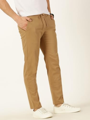 Image of Thomas Scott Men's | Solid | Light Weight | Breathable Fabric | Elasticated Waist | Mid Rise | Regular Fit | Cotton Blend | Drawstring | Chino Trouser | Pants