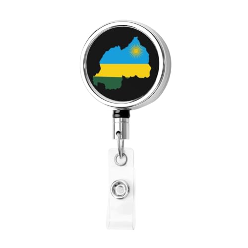 Flag Map of Rwanda Heavy Duty Metal Retractable Badge Holder,