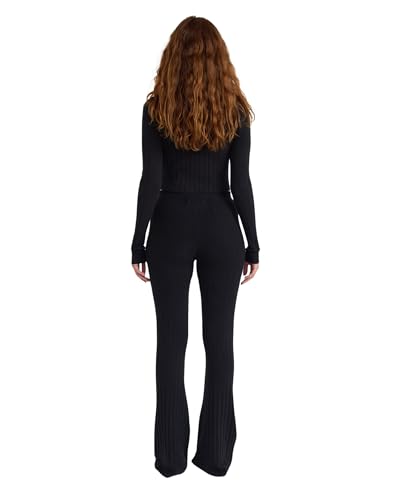 Women's Soft Knit Rib High-Rise Flare Pants2