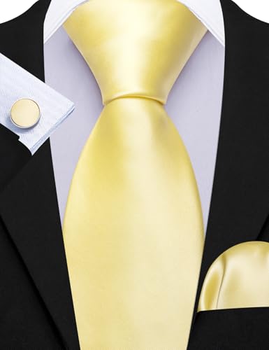 Image of Barry.Wang Plain Men Silk Ties Extra Long Satin Necktie for Wedding Business Handkerchief Cufflinks Set Solid Colors