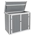 Horizontal Storage Shed Outdoor, Weatherproof Resin Storage Shed with Floor Thickened, Gas Spring, Lockable Doors for Trash Can Storage, Tools, Lawn Mower, for Patio, Grey