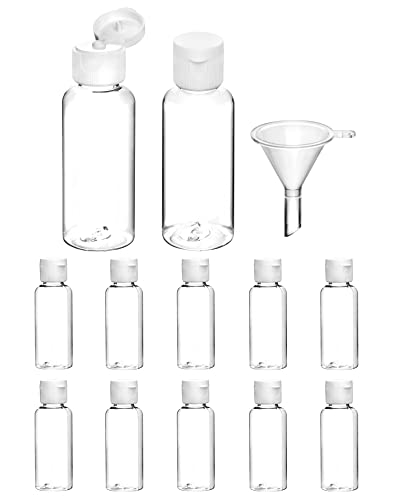 QWORK® 12 Pcs Botellas De Viaje De 50 Ml, Botes Rellenables Viaje, Transparentes, Con Embudo Pequeño, Para Champú, Gel De Ducha, Loción, Desmaquillador