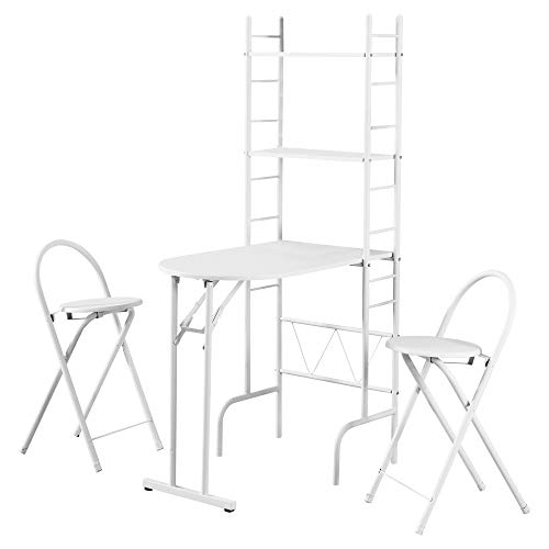 8th Street Living I 1010 3-Piece Fold Up Dining Table Set - Includes Kitchen Table and 2 Stools - White Metal Small Dining Table Set