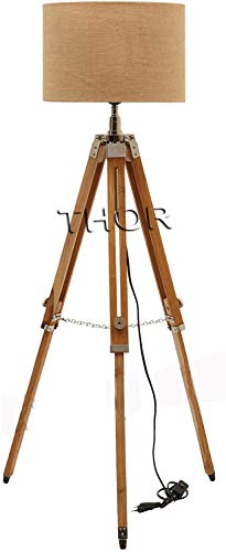 THOR INSTRUMENTS Vintage Classic Teak Wood Tripod Floor Lamp Nautical Floor Shade lamp Home Decor (Shade is Not Included) Rustic Vintage Home Decor Gifts