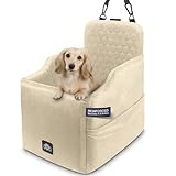 Dachshund Tribe Dog Car Seat for Small Dogs; Small Dog Bed for Car; Machine Washable Cover, Scratch & Water Resistant, Adjustable Height, Non-Slip Base (Cream, Small/Medium)