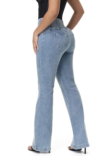 SHAPSHE Wide Leg Jeans for Women Stretch Jeans Butt Lift Push Up 3 Button Stretchy Skinny Colombian Tummy Control Denim Pants Lightblue