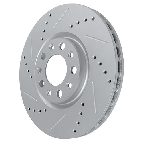 Image of Detroit Axle - Front Brake Kit for 2015-2017 Chrysler 200, 2013-2016 Dodge Dart, Drilled Slotted Disc Brake Rotors Ceramic Brakes Pads with Hardware Replacement: 12.01 inch inch Rotors