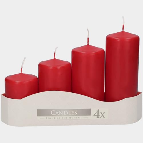 Bispol Weihnachtskerzen Set - 4 leuchtend rote Stumpenkerzen, Ø 4,8...