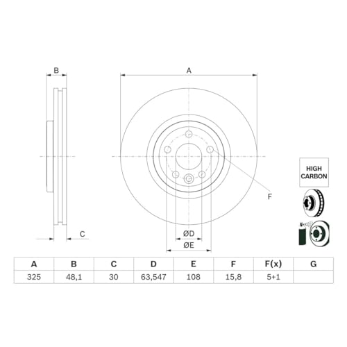 Disque de frein Bosch BD2876 ventilé 325 mm pour essieu avant de voiture