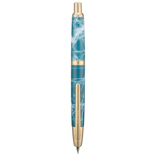 Image of Jinhao 10 Press Fountain Pen with Box, Marble Blue Retractable Extra Fine Nib with Ink Converter Set (Golden Clip)