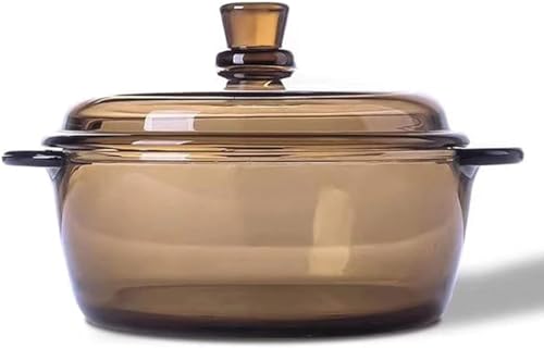 Image of Glass Casserole Deep Round 1000 ML - Oven and Microwave Safe Serving Bowl with Glass Lid (1-pc, 1000ML- Brwon)