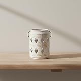 Decorative Lanterns for Home Decor – Ceramic Lantern with Diamond Cut, Indoor or Outdoor Display, Stylish Patio Lantern for Tables and Centerpieces, Modern Accent for Any Room – 6', Ivory