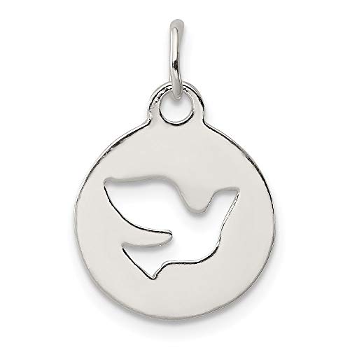925 Sterling Silver Circle Dove Pendant Charm Necklace Religious Fine Mothers Day Jewelry