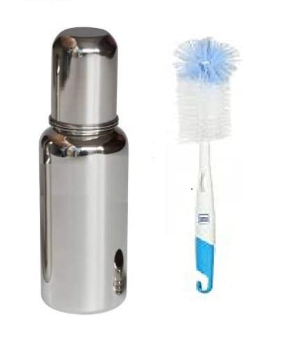 Krishvia Stainless Steel Baby Feeding Bottle for Milk and Drinks with Silicon Nipple with Brush, 240 ML for One Month Baby and Above, No Leakage Plastic BPA Free Bottle._M8