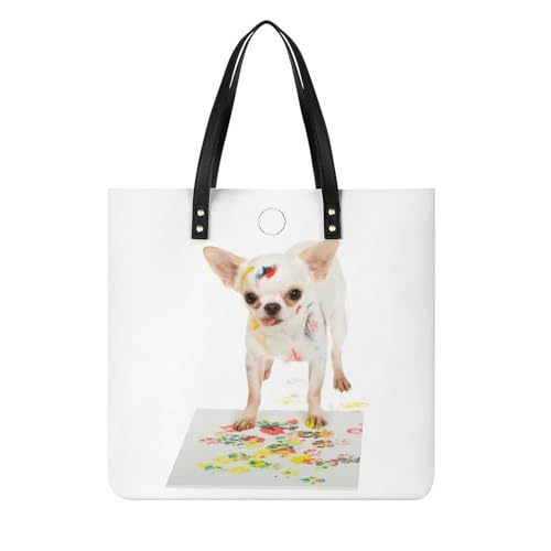 Sac à main shopper chien blanc pour femmes | Grand tote bag de voyage 39x39cm
