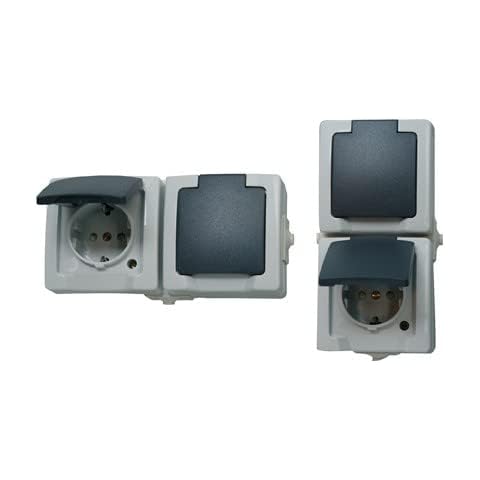 Kopp Nautic 2-Fach Steckdose Aufputz für Feuchtraum mit Klapp-Deckel & Berührungsschutz I Schutzkontakt-Steckdose 16 A / 250 V / IP44 I Aufputz-Steckdose I Grau - 137056002 Cover